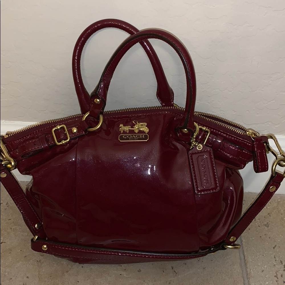 Wine Patent Leather Coach Satchel Bag